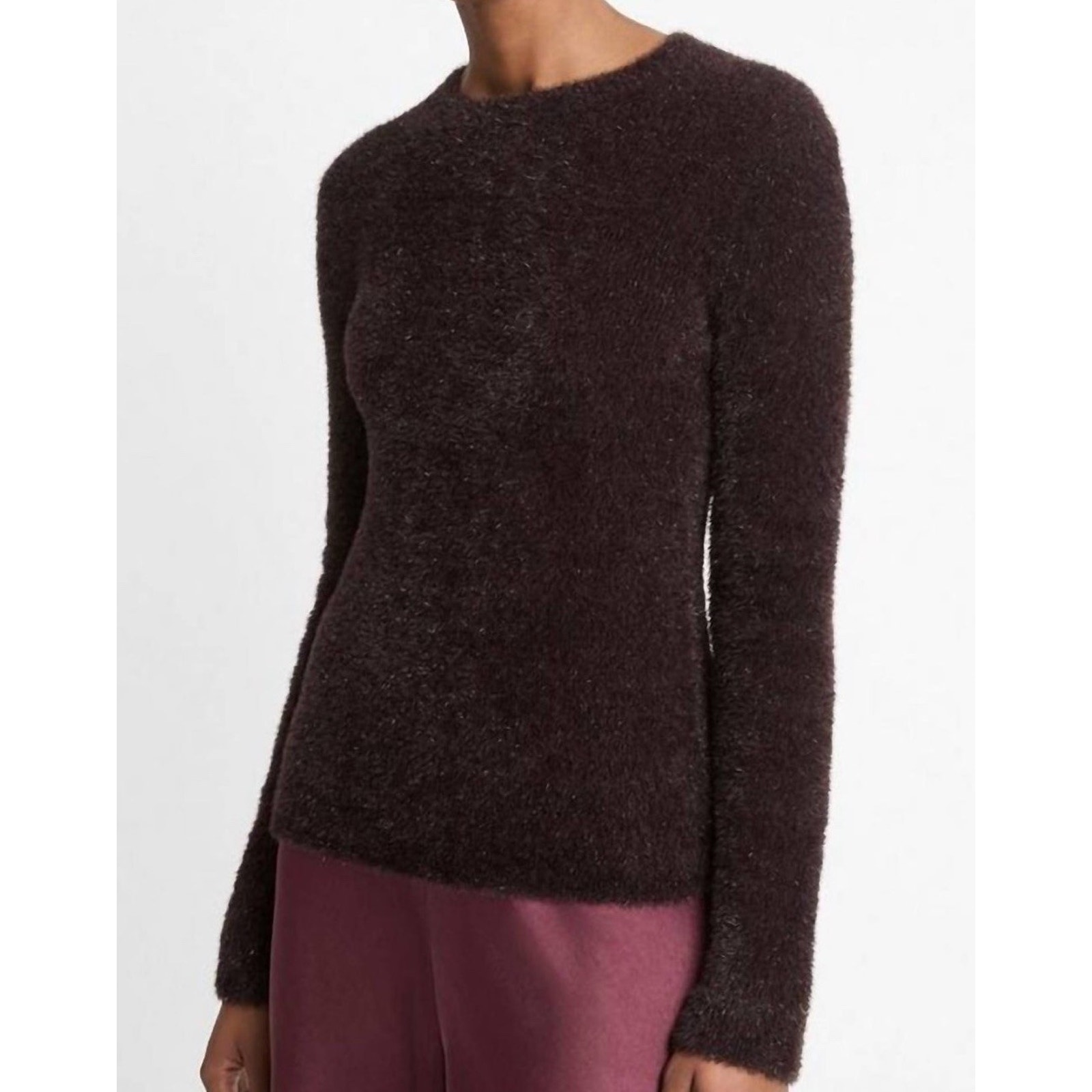 Vince Metallic Eyelash Pullover Sweater Lurex Wine Burgundy Womens Small Nwt